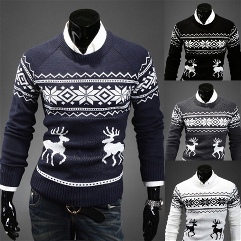 Fashion Christmas Sweaters England Style Deer Pullovers Reindeer Slim O-Neck Men Sweater 201119