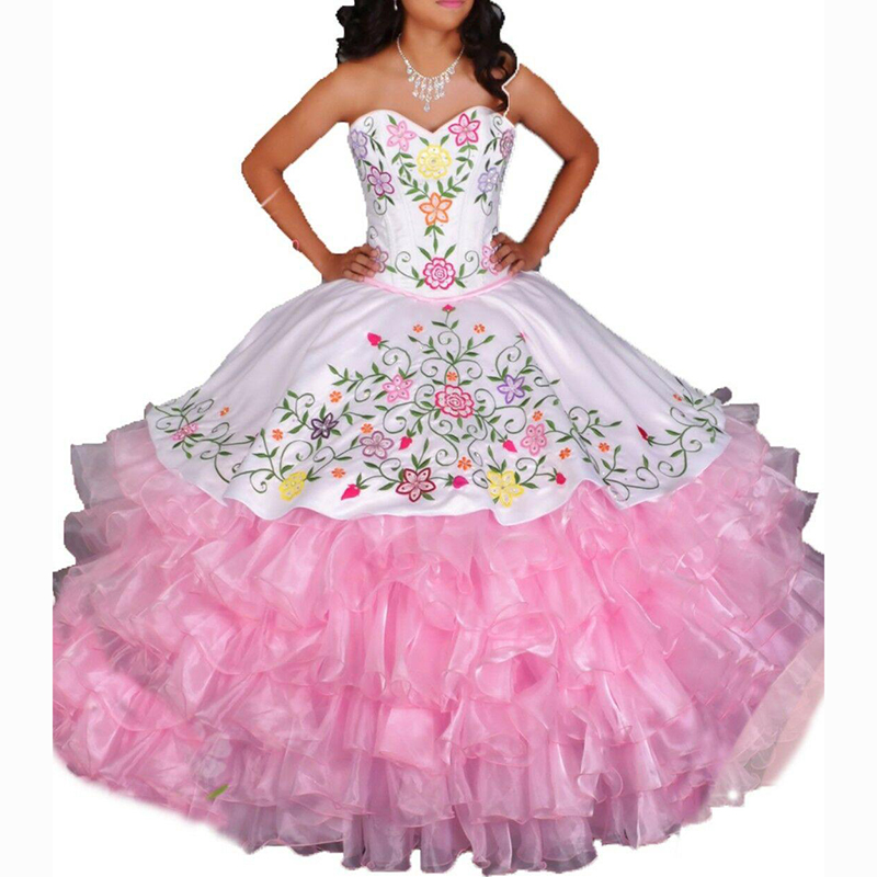 Royal Blue Embroidery Sweetheart Quinceanera Dresses Organza Skirt Ball Gown Prom Dress Sweet 16 Party Gowns