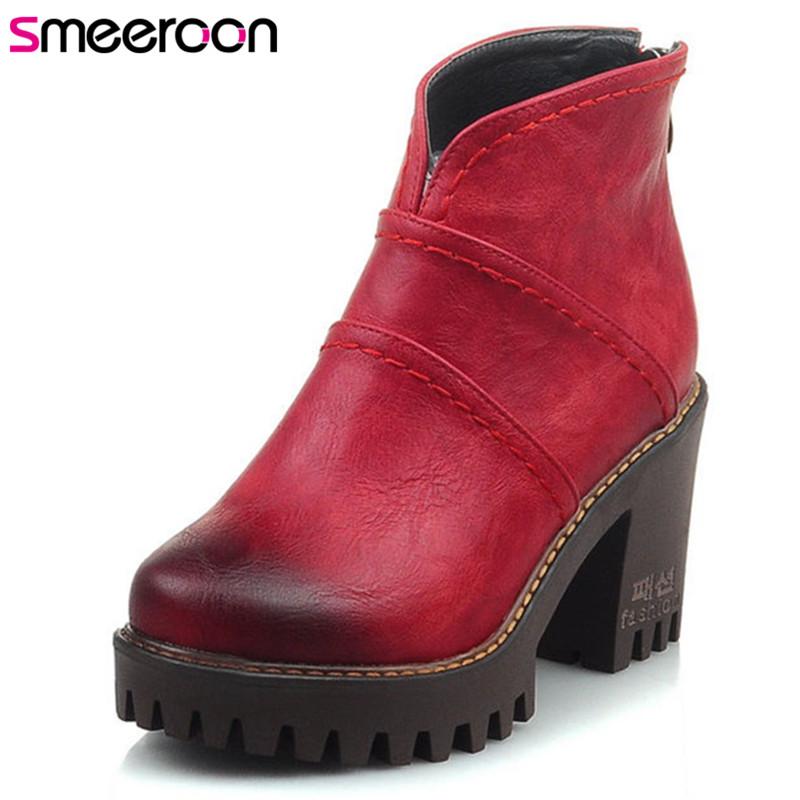 Smeeroon fashion platform shoes autumn winter boots for women high heels high quality ankle boots zip pu leather, Black
Smeeroon fashion platform shoes autumn winter boots for women high heels high quality ankle boots zip pu leather, Black