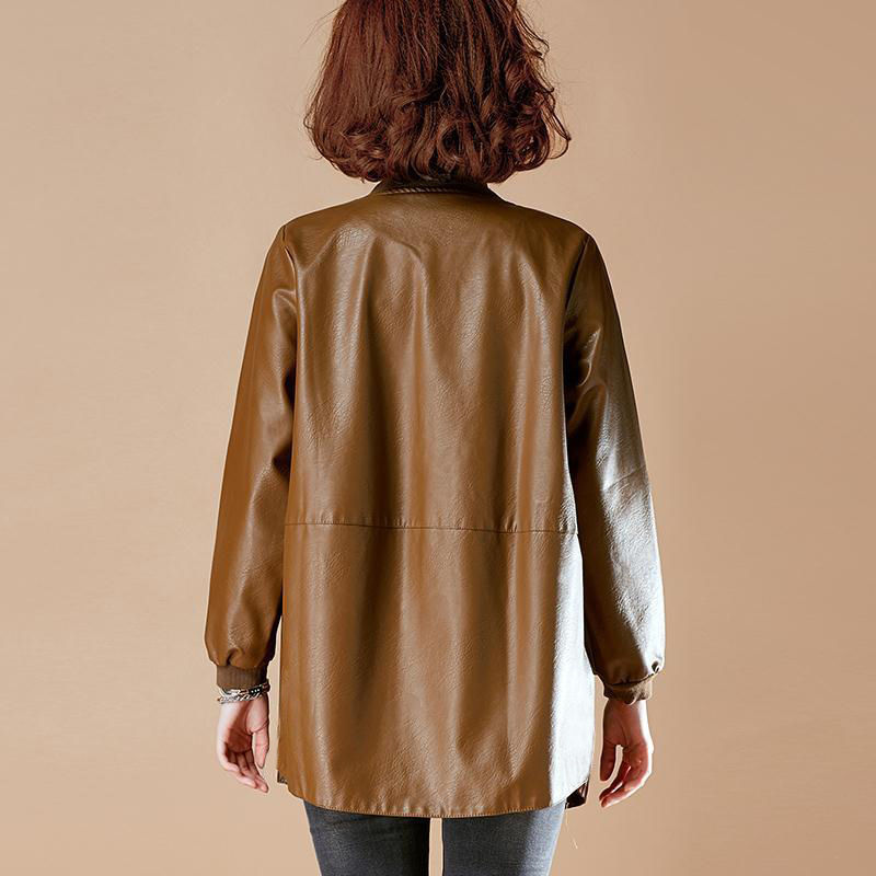 Spring M-5XL Plus Size Faux Women Leather Jacket Autumn Jackets Coat Soft PU Leather Jackets Female Zipper Outwear 201226