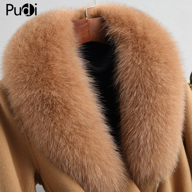 Pudi women 100% wool blends coat jacket with real fox fur collar overcoats jackets A38901 201222