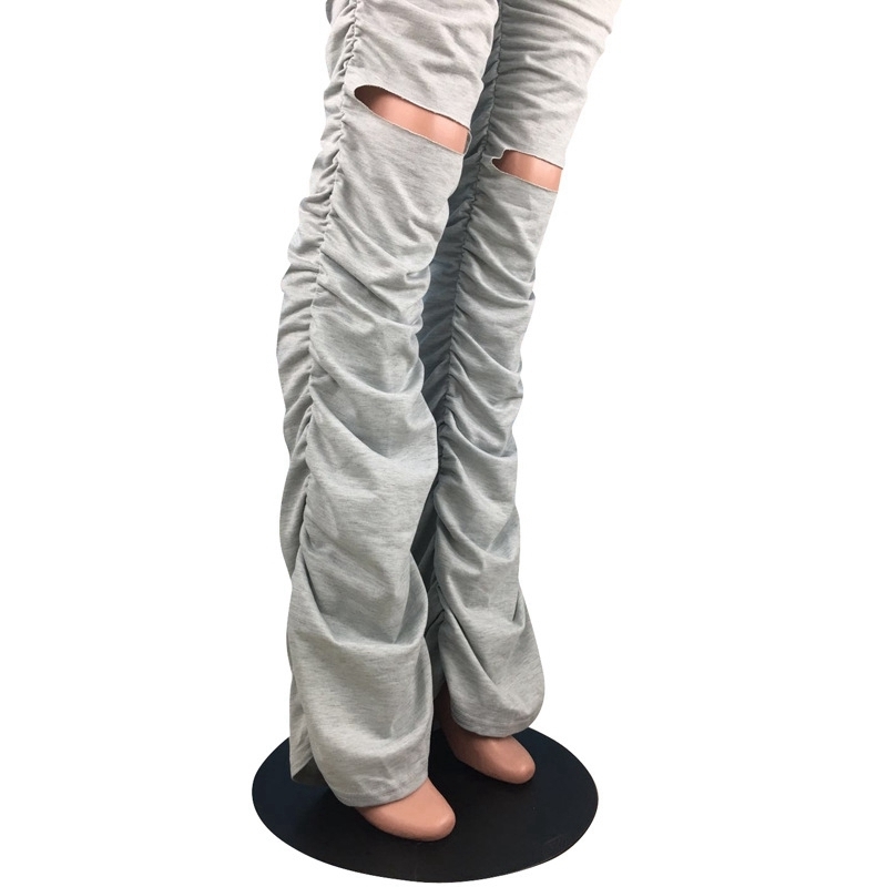 High Waist Sweatpants Women Summer Distressed Ripped Casual Stacked Leggings Flare Pants Trousers Women Sweat Pants Joggers T200422