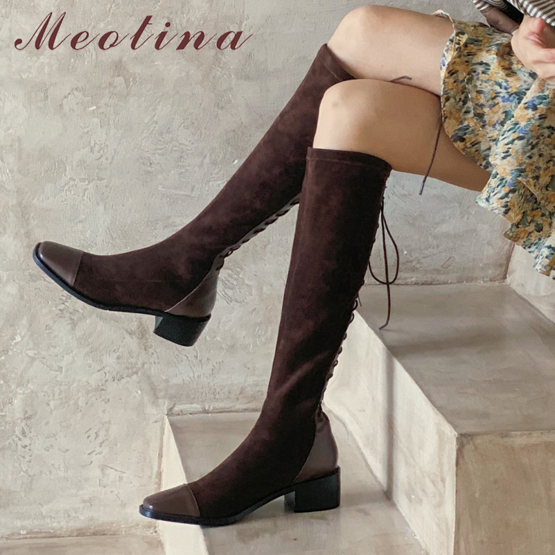 Meotina Genuine Leather Mid Heel Stretch Long Boots Women Shoes Square Toe Thick Heels Lace Up Knee High Boots Autumn Winter 40, Black velvet lining
Meotina Genuine Leather Mid Heel Stretch Long Boots Women Shoes Square Toe Thick Heels Lace Up Knee High Boots Autumn Winter 40, Black velvet lining