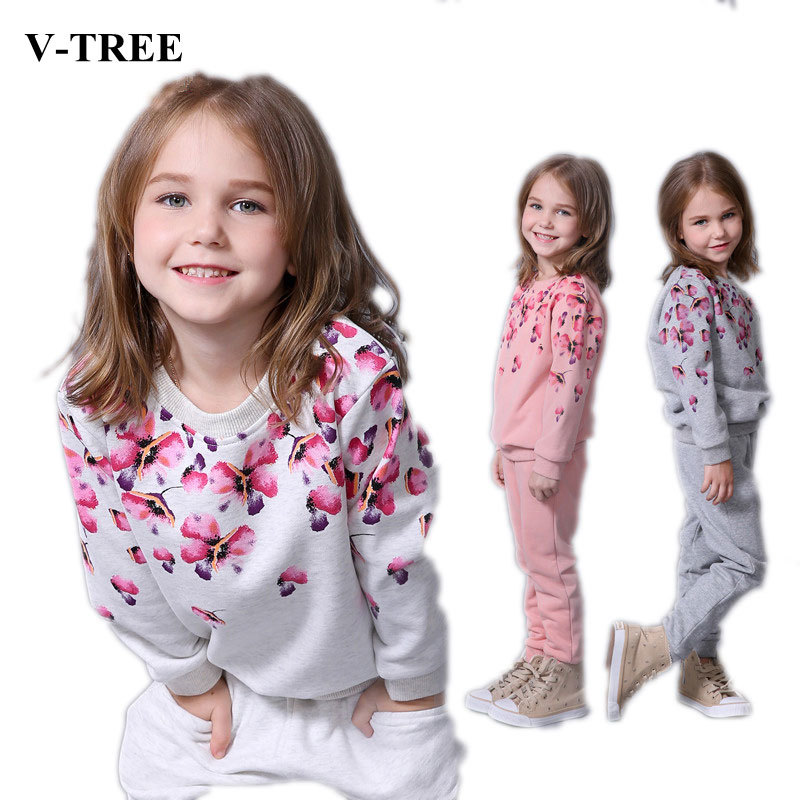 Girls Clothing Sets Spring Autumn Girl Sport Suits Floral Kids Suit Casual Tracksuit For Kids Children Clothing 2-8TX1019