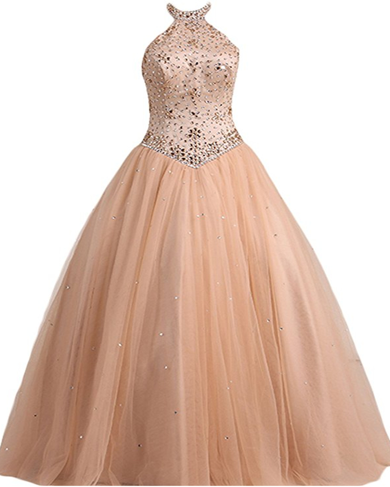 Handmade Halter A Line Quinceanera Dresses Puffy Floor Length Tulle Appliques Sweet 16 Long Evening Party Prom Gown Vestidos De 15 Anos