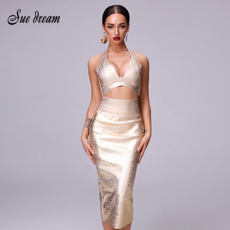 High Quality Autumn 2 Two-piece Bandage Dress 2020 New Sexy Gold V-neck Cross Top And High Waist Bandage Christmas Dress
High Quality Autumn 2 Two-piece Bandage Dress 2020 New Sexy Gold V-neck Cross Top And High Waist Bandage Christmas Dress