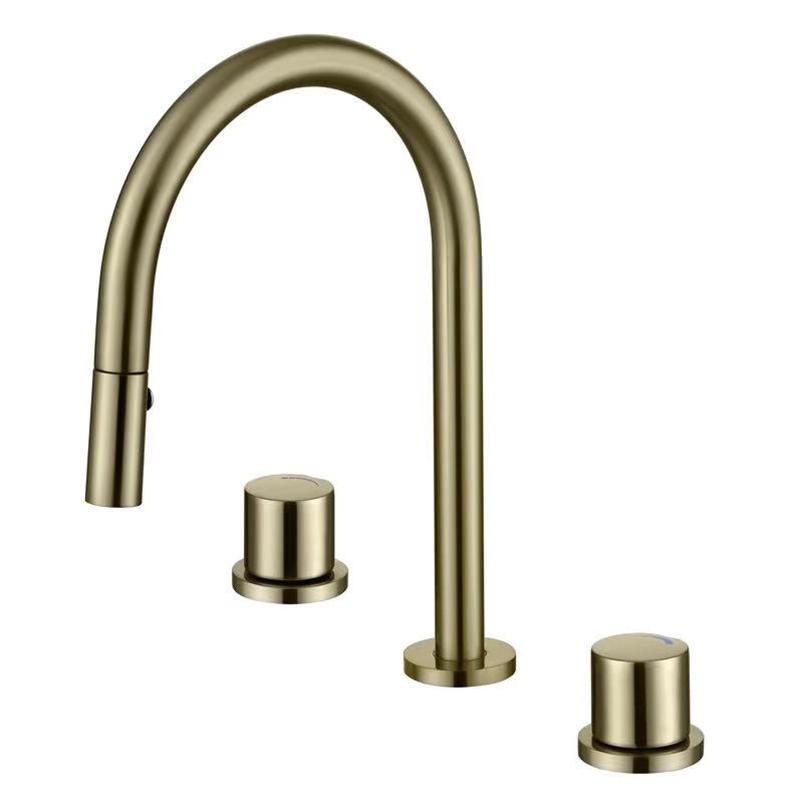 Luxury Brushed gold brass bathroom sink faucet copper three holes two handle cold hot pull out basin faucet with spray
Luxury Brushed gold brass bathroom sink faucet copper three holes two handle cold hot pull out basin faucet with spray