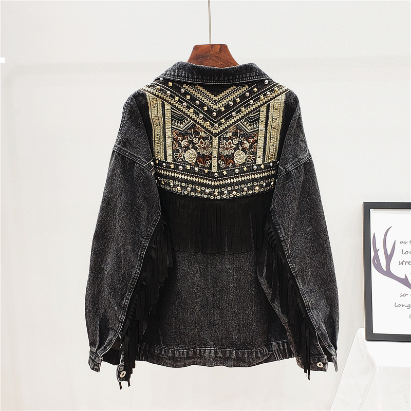 Jean 2021 New Jacket Embroidered Floral Suede Fringe Autumn Designer Woman Clothes Party Wear 0bar 2SD3, Navy blue.
Jean 2021 New Jacket Embroidered Floral Suede Fringe Autumn Designer Woman Clothes Party Wear 0bar 2SD3, Navy blue.