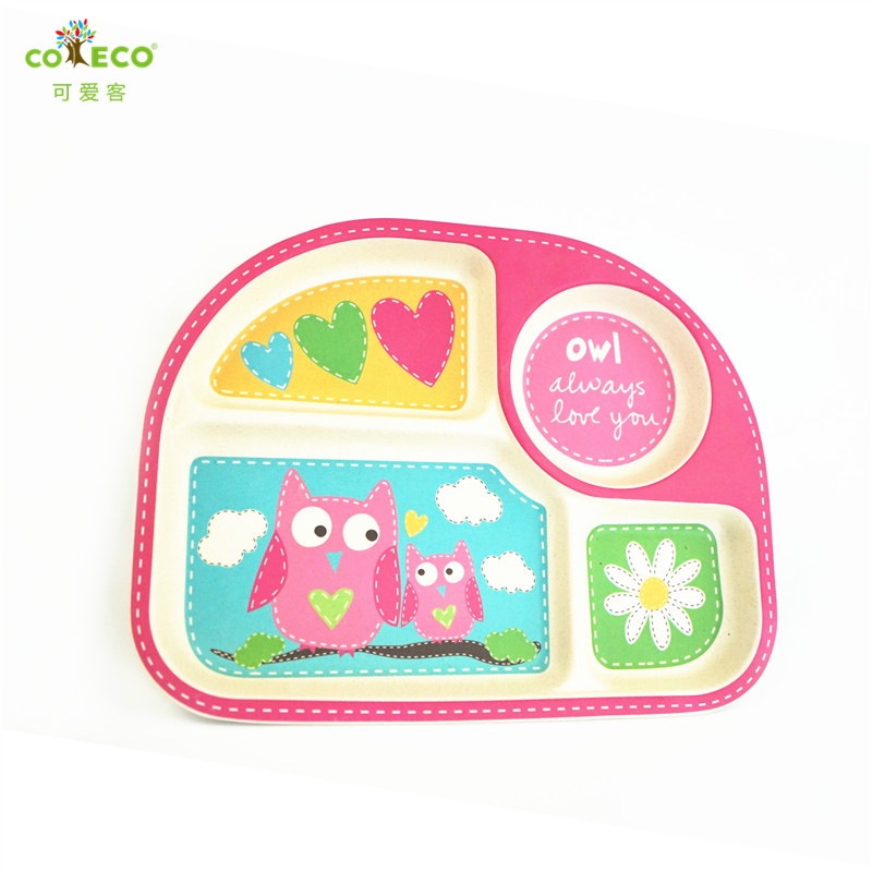 Cartoon animal children dinner plate bamboo fiber kids dinnerware health environmental tableware LJ201019