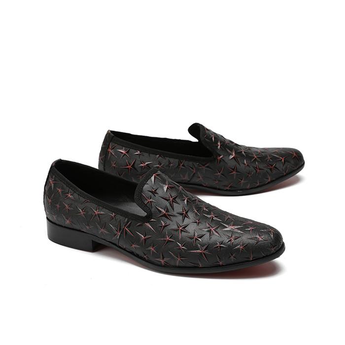 Fashion embossed leather round toe slip-on stripe flat business casual trend casual men's shoes personality shoes, Black 
Fashion embossed leather round toe slip-on stripe flat business casual trend casual men's shoes personality shoes, Black