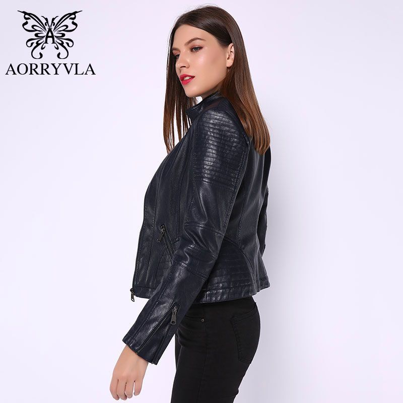 Fashion Women Leather Jacket Vintage Women's PU Leather Jacket Mandarin Collar Slim Female Black Faux Leather Outwear 201020