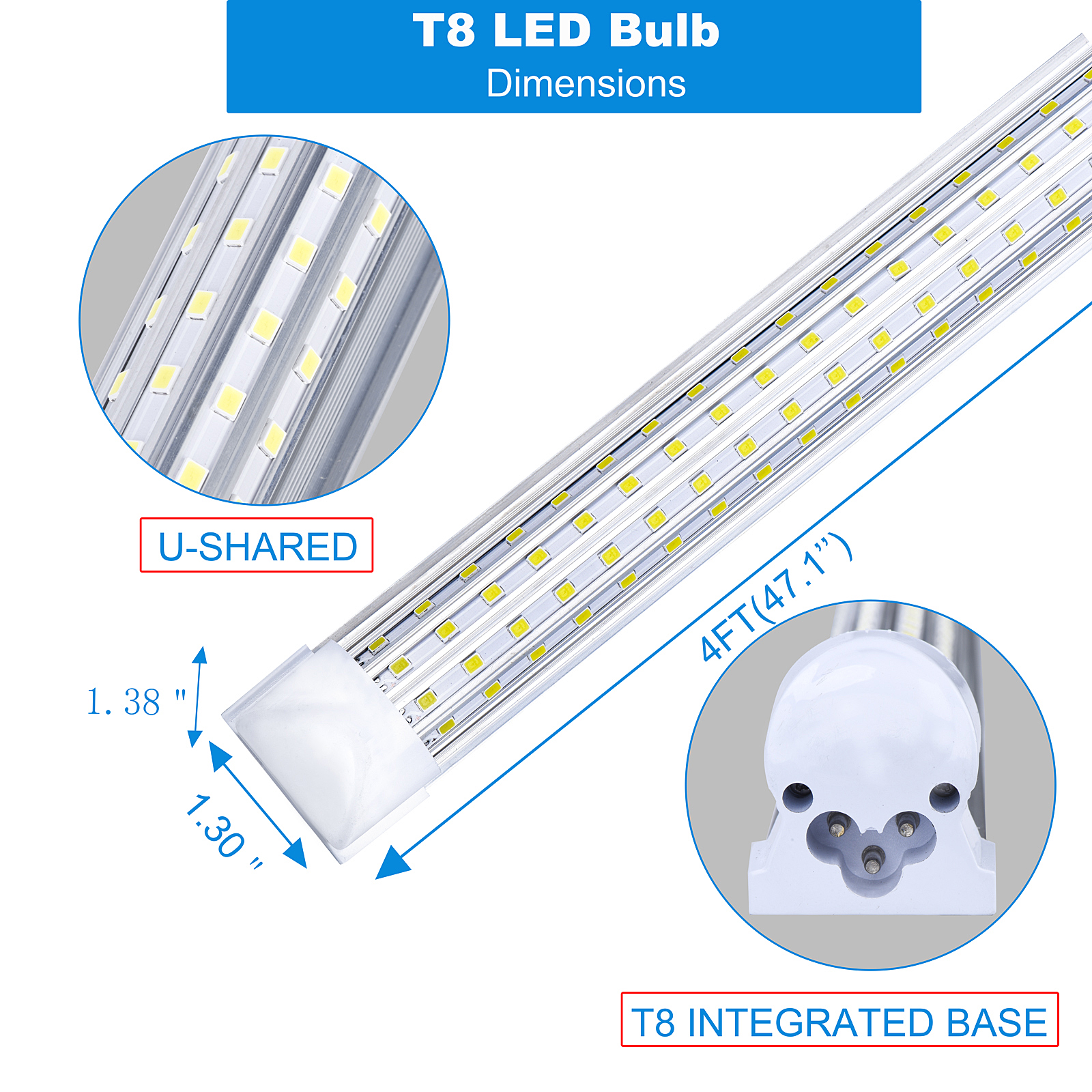20PCS, 4ft 5ft 6ft 8ft LED Tube Light u Shape Integrated LED Tubes 4 5 6 8 ft Cooler Door Freezer LED Lights