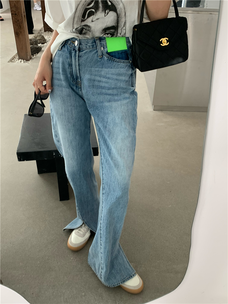 2021 New -L will see loose Korean style irregular long straight woman denim high-waisted pants split jeans for women (r99296) 5XTU, Sky blue 
2021 New -L will see loose Korean style irregular long straight woman denim high-waisted pants split jeans for women (r99296) 5XTU, Sky blue