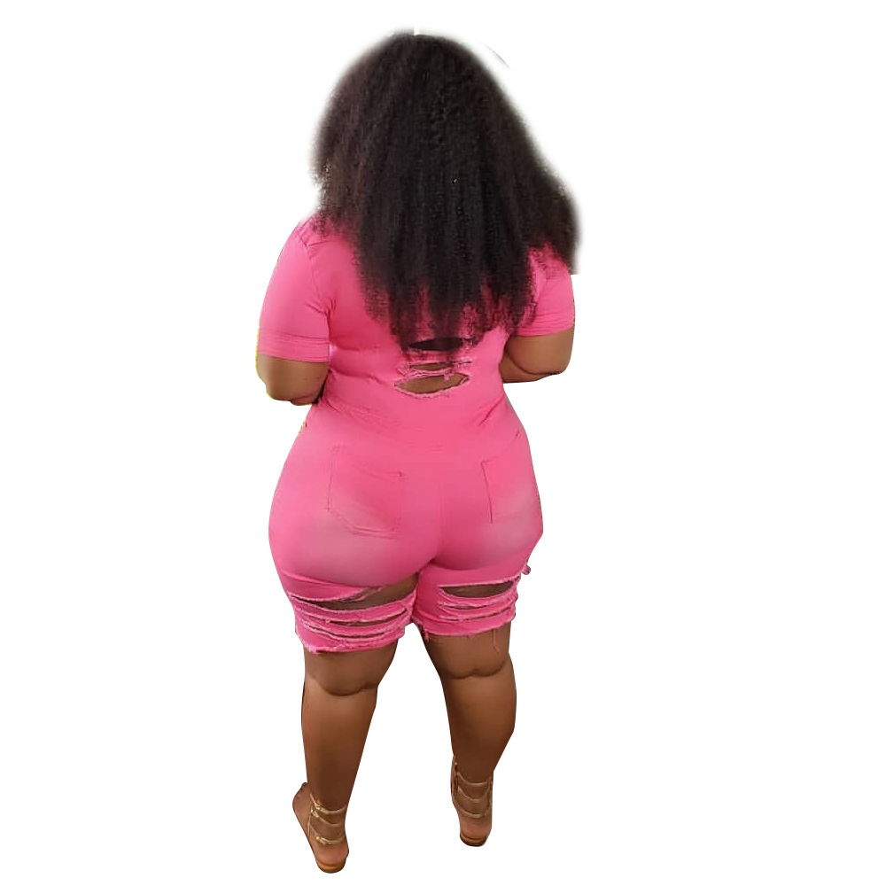 New European and American aunt women's dress slim slimming ripped denim jumpsuit