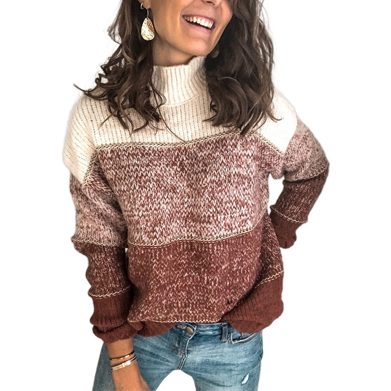 New Autumn and Winter Casual Striped Knitted Jumper Ladies Turtleneck Sweater Pullover Women Sweaters 201109