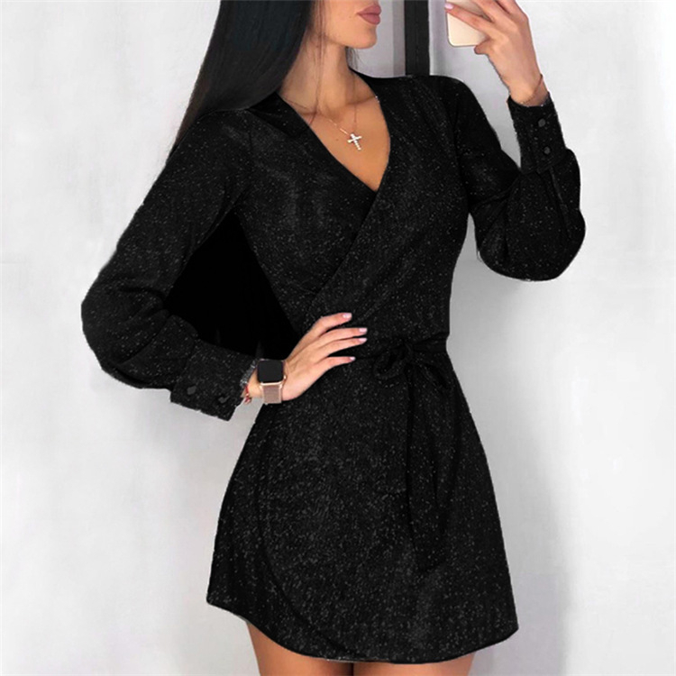 Fashion Long Sleeve Dress Women Plus Size Casual mini Dress Bodycon Slim Sequin Sexy Club Elegant Autumn Dress Women Vestidos 201126