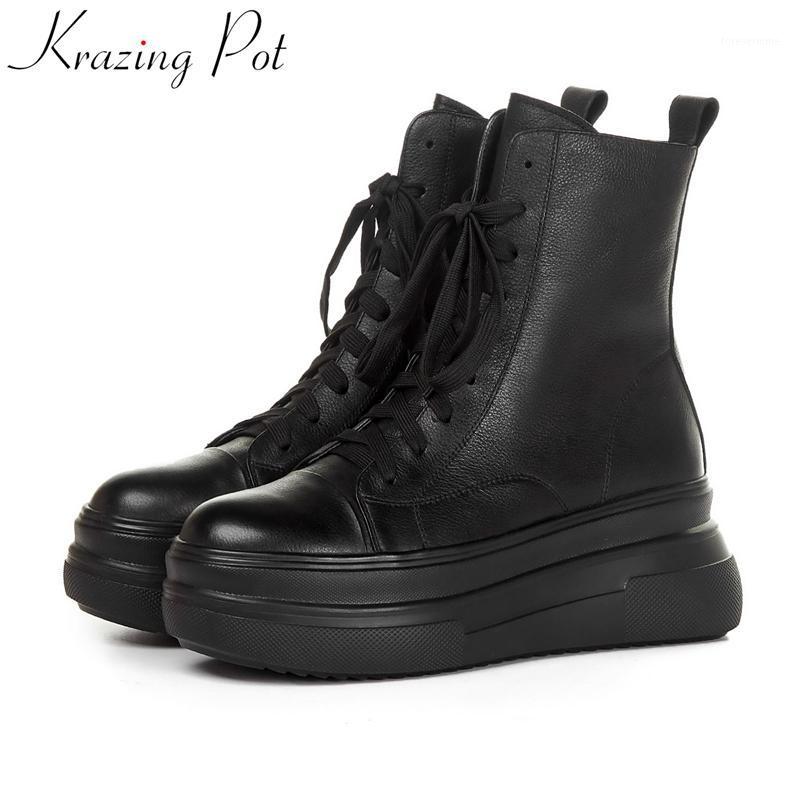 Krazing Pot high quality cow leather wedges thick bottom round toe zip winter shoes increasing brand platform ankle boots L2f11, Black 
Krazing Pot high quality cow leather wedges thick bottom round toe zip winter shoes increasing brand platform ankle boots L2f11, Black
