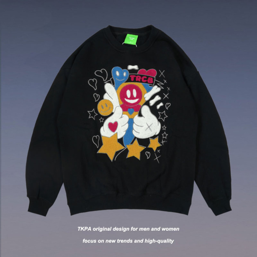 Tkpa Guochao autumn and winter thickened smiling face flocking embroidered tide brand coat ins high street Pullover men's sweater, Black
Tkpa Guochao autumn and winter thickened smiling face flocking embroidered tide brand coat ins high street Pullover men's sweater, Black