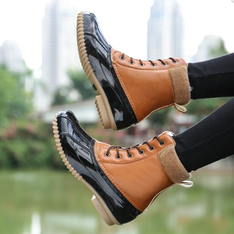 STS Women's Boots Lady Duck Boot With Waterproof Zipper Rubber Sole Women Rain Boots Lace Up Ankle Shoes Fur Winter Women Shoes1