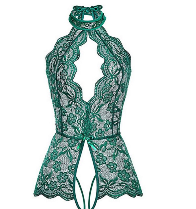 Sexy Underwear Womens Halter Lingerie Lin Tai Pajamas Lace V-neck Sleeveless Tights Babydoll Open Fork Nightwear Bodysuit