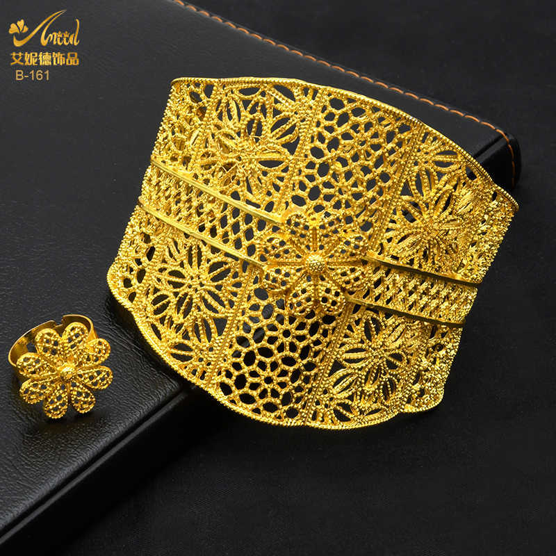 ANIID African Adjustable Gold Color Bangles With Ring For Women Dubai Gold Plated Bracelet Nigerian Indian Jewelry Bangle Gifts 220122