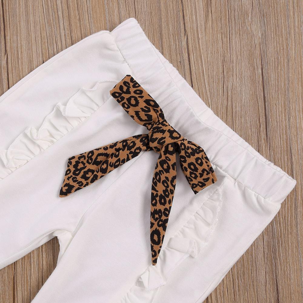 ZWF417 Autumn Toddler Kid Baby Girl Clothes Set Ruffles Long Sleeve Top Bow Pants Outfits Leopard Children Girl ClothingX1019