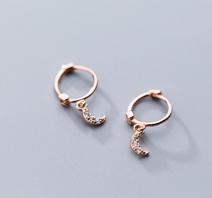 Charm 925 Sterling Silver Moon Shining Huggie Hoop Earrings Jewelry A1774