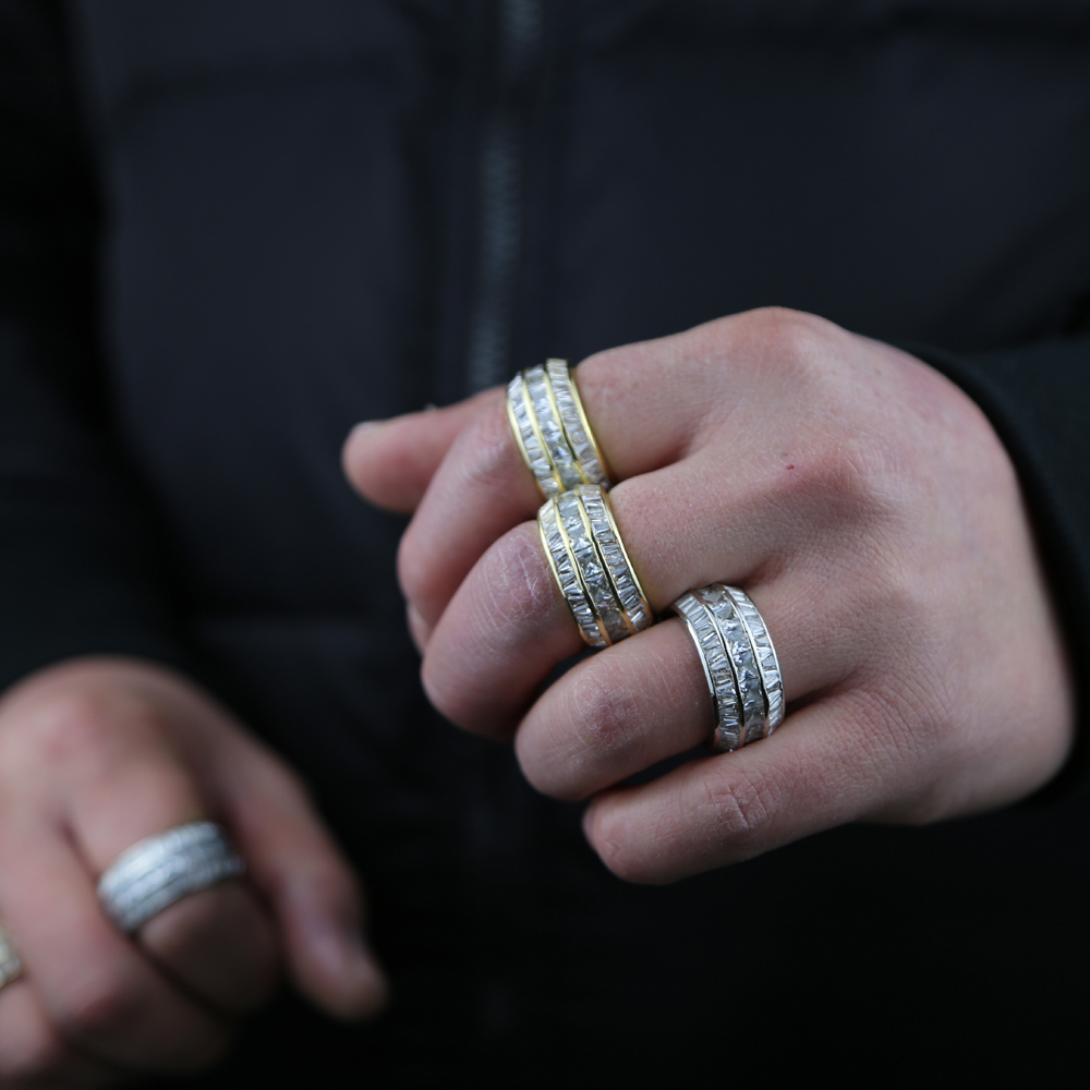 3 Layer Baguette CZ Engagement Band Iced Out Bling Hip Hop Full Finger CZ Eternity Men Ring US size 9 10 11 Gifts
