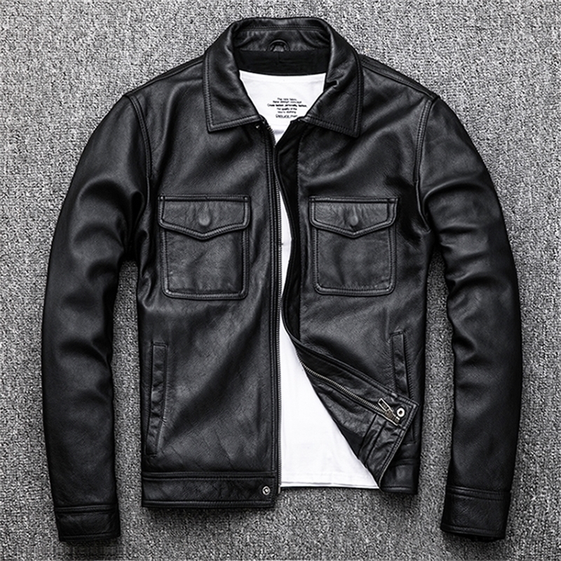Free Shipping.Genuine Leather jacket.Winter warm casual black Men cowhide clothes.quality plus size leather coat.54-56 slim 201216