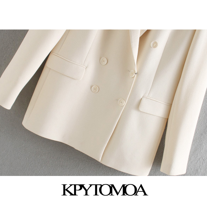 KPYTOMOA Women Fashion Office Wear Double Breasted Blazer Coat Vintage Long Sleeve Pockets Female Outerwear Chic Tops 201106