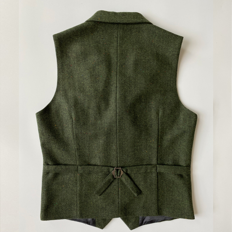 2021 Bristish Green Groom Vests Double Breasted Brown Wool Herringbone Tweed Groomsmen Vest Mens Suit Prom Wedding Waistcoat Dress Attire