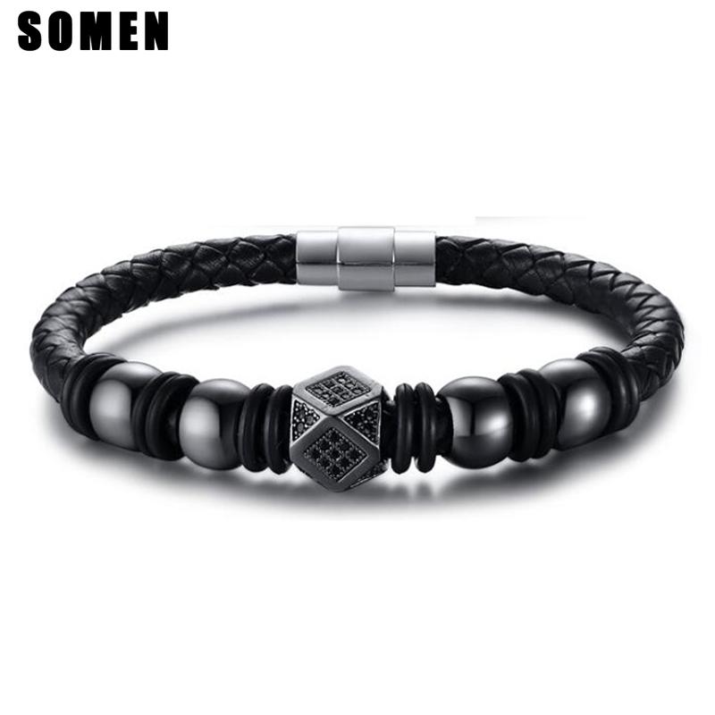 21.5 cm Black Genuine Leather Bracelet For Men Cubic Zirconia Design European Style Gentleman Hand Chain Jewelrys pulsera hombre
21.5 cm Black Genuine Leather Bracelet For Men Cubic Zirconia Design European Style Gentleman Hand Chain Jewelrys pulsera hombre