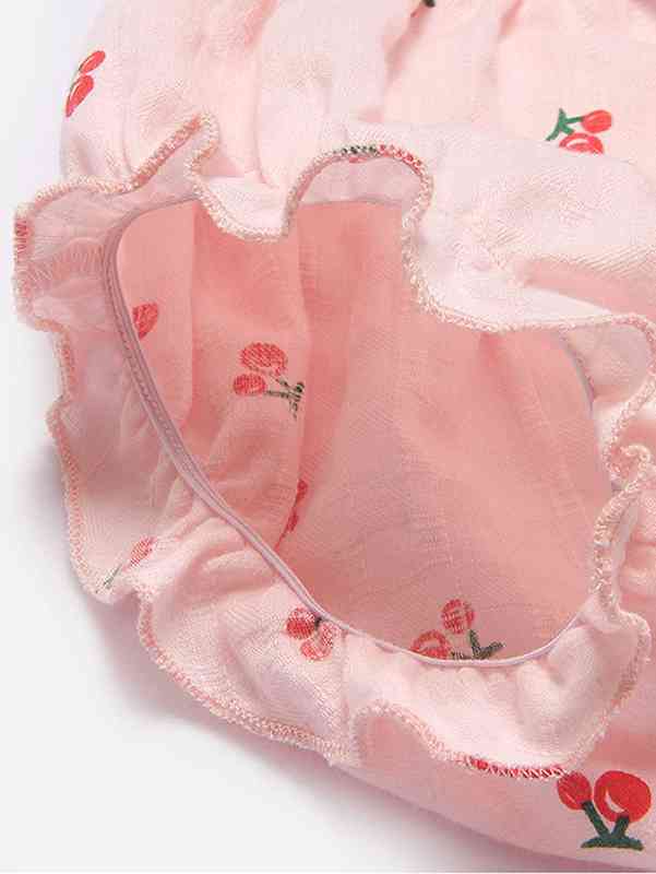 Baby Cherry Print Ruffle Trim Top & Shorts & Hair Band SHE