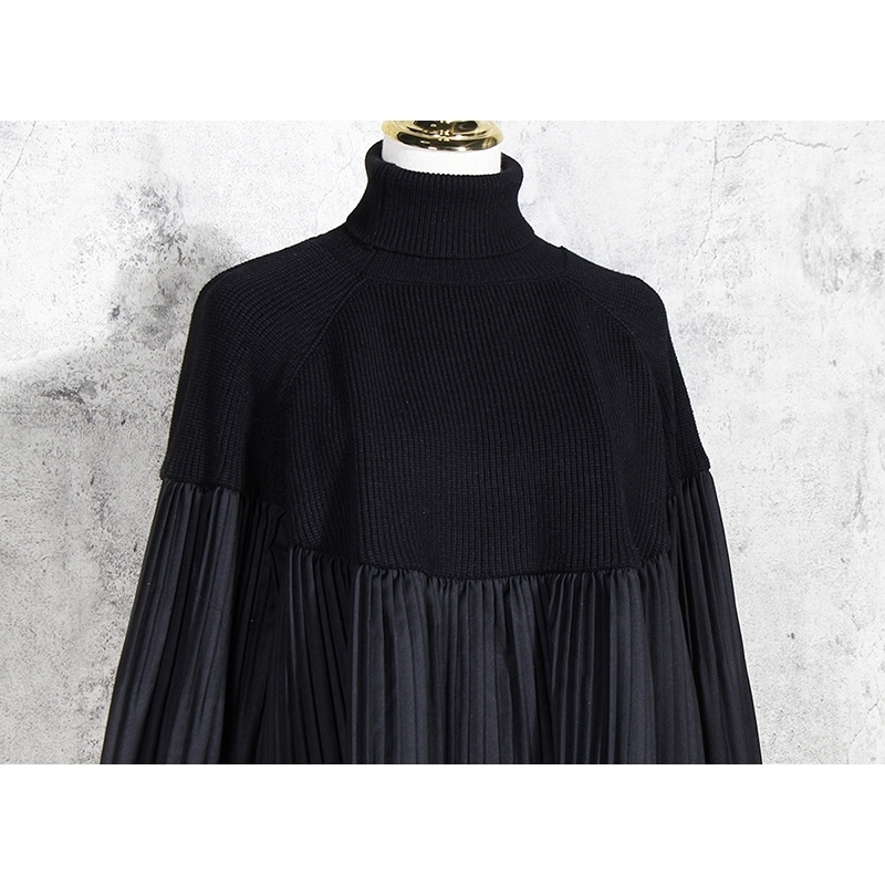 [EAM] Pelated Split Big Size Knitting Sweater Loose Fit Turtleneck Long Sleeve Women Pullovers New Fashion Spring 1M877 201109