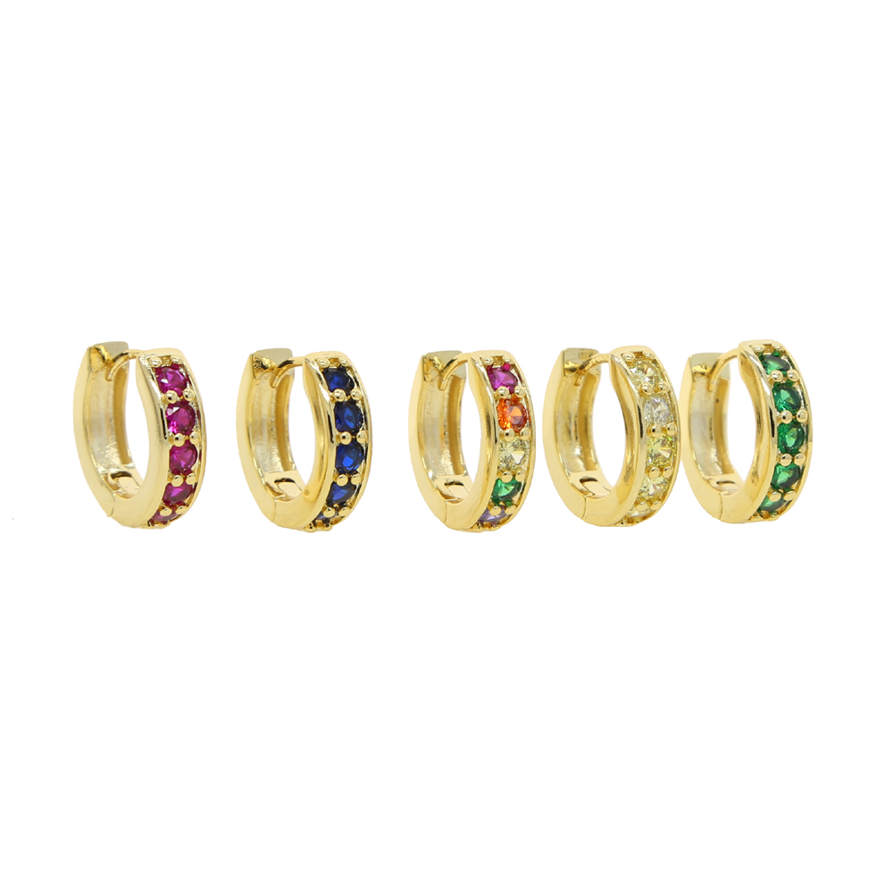 Gold Color Rainbow Multi Color Cubic Zirconia CZ Mini Small Hoops Fashion Women Chunky Mini Hoop Earring Drop Ship