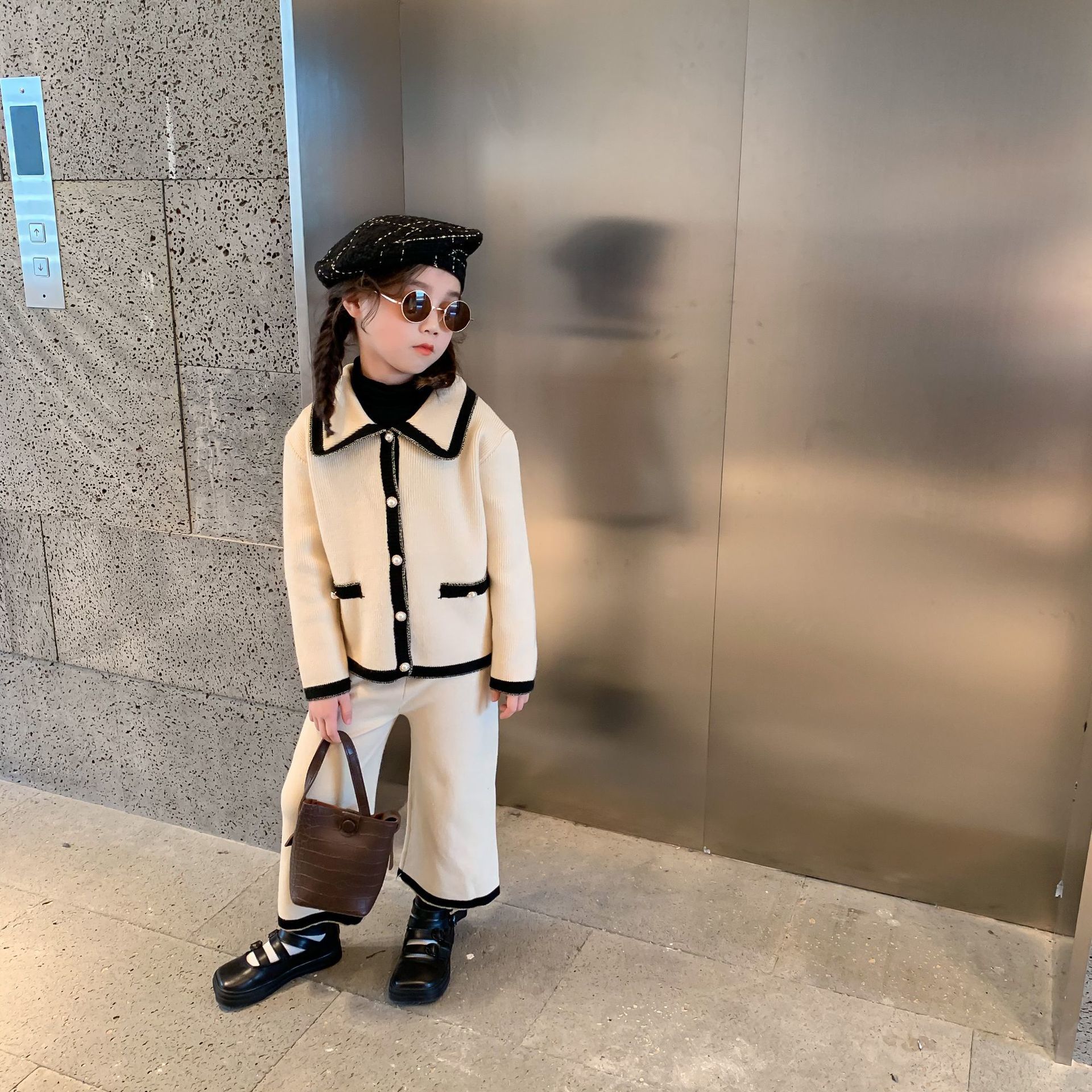 Kids Clothes Set Sweater and Pants 2pcs New Autumn Winter Girl Outfit Long Sleeve Jacket Coat Wide Leg Trousers Toddler OutfitsX1019