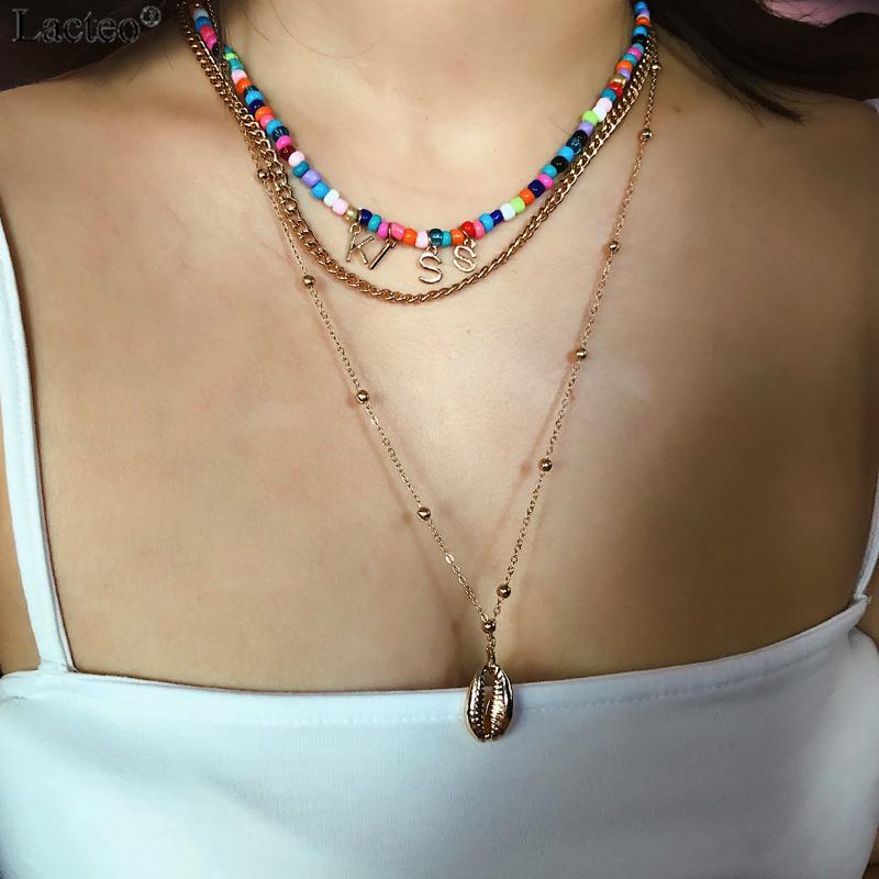 Lacteo Punk Hip hop Multi Layer Golden Shell Pendant Necklaces Women Fashion Colorful Beads letter KISS Female Choker Necklace
Lacteo Punk Hip hop Multi Layer Golden Shell Pendant Necklaces Women Fashion Colorful Beads letter KISS Female Choker Necklace