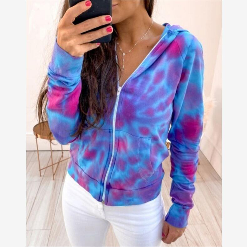 Women Ladies Fashion Tie Dye Hoodies Coat Hooded Zippers Long Sleeve Loose Baggy Casual Jackets Female Outwear Autumn Clothing, Blue
Women Ladies Fashion Tie Dye Hoodies Coat Hooded Zippers Long Sleeve Loose Baggy Casual Jackets Female Outwear Autumn Clothing, Blue