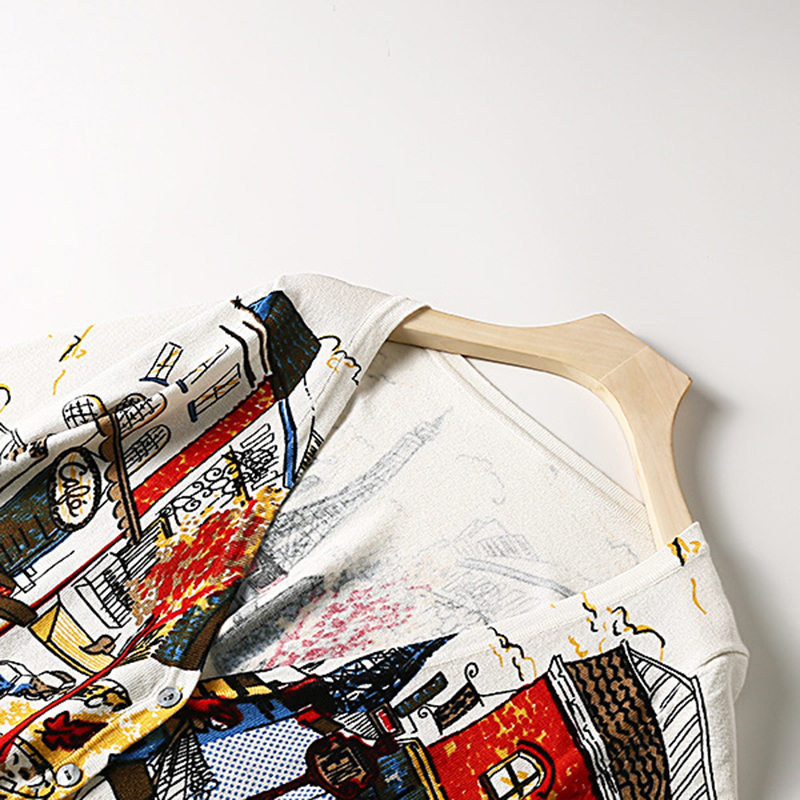 Womens Cartoon Graffiti Cardigan Autumn Spring Knit Button V-neck Long Sleeve Japan harajuku Woman Sweaters Female Tops LS035 201017