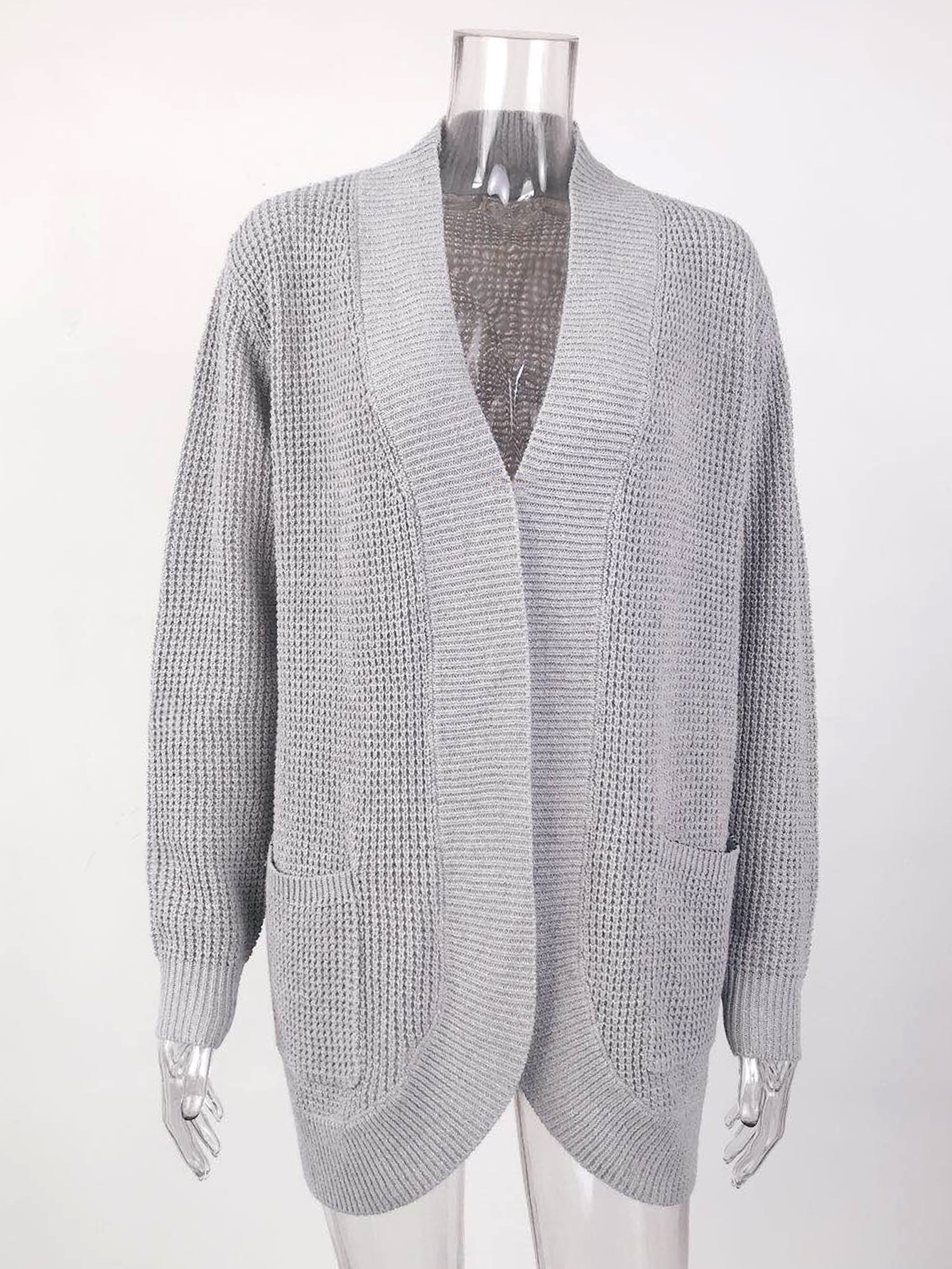 VITIANA Women Casual Knitted Long Cardigan For Womens Autumn Female Long Sleeve Gray Knit Cardigans Woman Black Sweater 201029