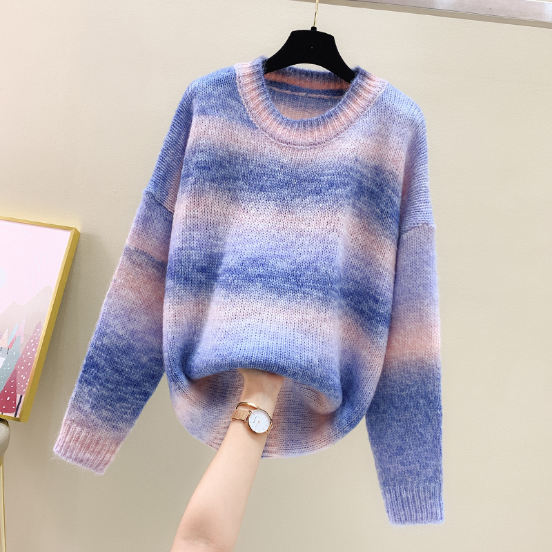 fashion stripe kint oversized sweater women loose casual long sleeve o neck patchwork autumn winter pullover jersey mujer 201222