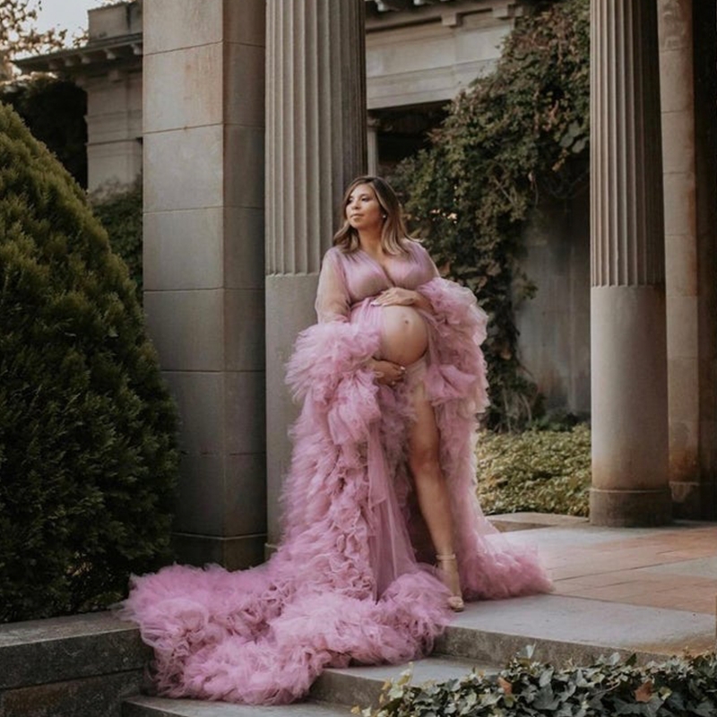 Vintage Maternity Bridal Undergarments Long Sleeves Wedding Sleepwear Bathrobe Nightgowns Tiered Ruffles Robes for Women Photoshoot