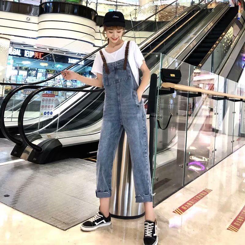 Women High Waist Boyfriend Denim Overalls for Women New Spring Loose Cotton Blue Ankle Length Jeans Plus Size 201106