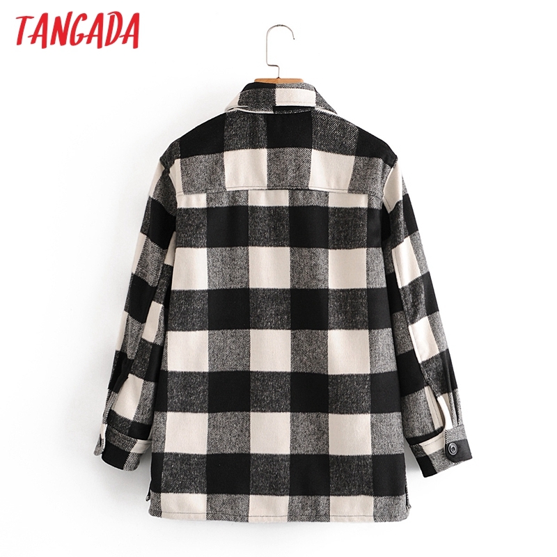 Tangada autumn winter Women oversized plaid Print chic casual jacket pocket Outwear female casual Coat 3A58