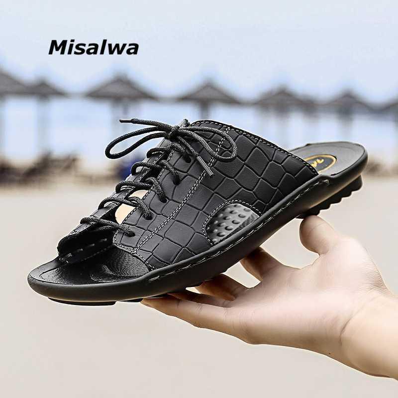 Misalwa Genuine Leather Mens Slippers Sandals Beach Shoes Summer Lace up Casual Flat Men Shoes Claw / Weave / Crocodile Black1, Black
Misalwa Genuine Leather Mens Slippers Sandals Beach Shoes Summer Lace up Casual Flat Men Shoes Claw / Weave / Crocodile Black1, Black