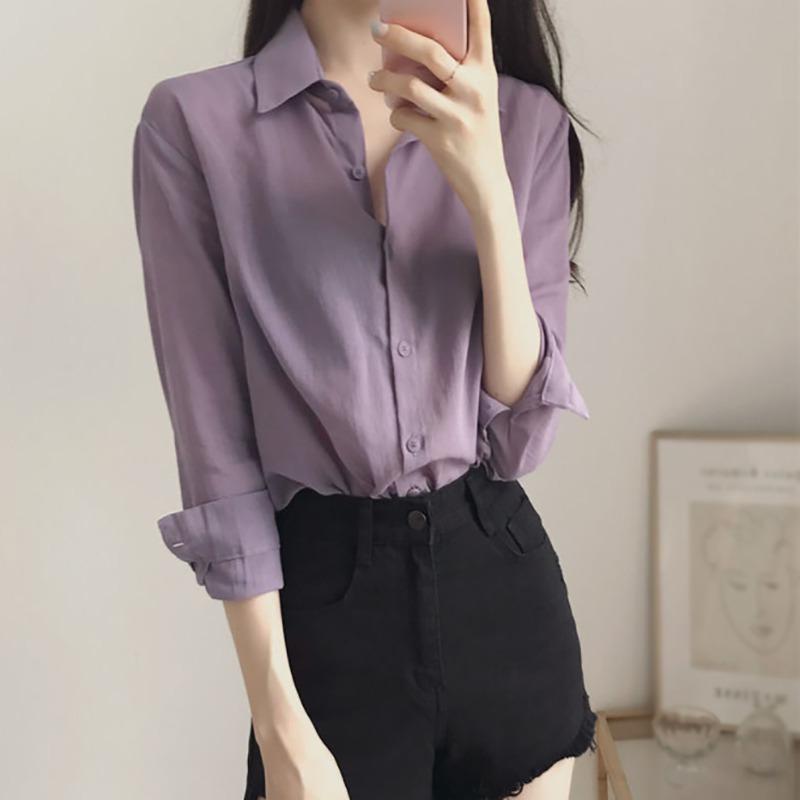 Casual Turn-Down Collar Blouses Women Shirt Long Sleeve Blouses Fashion Shirts, Purple
Casual Turn-Down Collar Blouses Women Shirt Long Sleeve Blouses Fashion Shirts, Purple