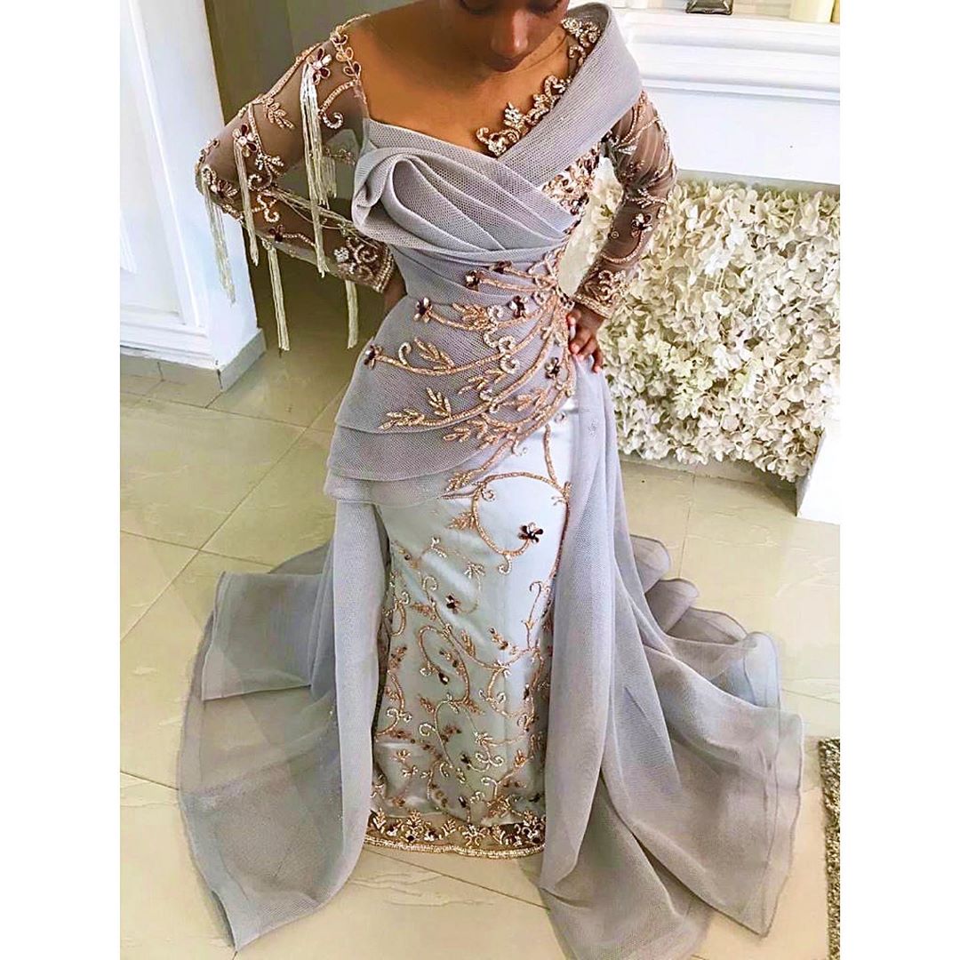 arabic aso ebi grey luxurious sheath evening dresses beaded crystals prom dresses sheer neck formal party second reception gowns zj833