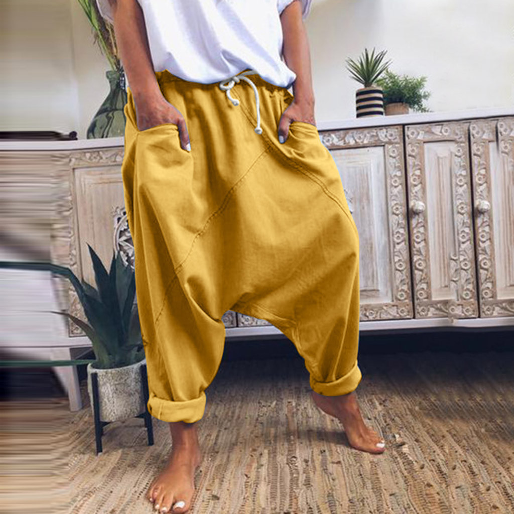 Women's Casual Harem Pants: Solid Color, Hip Hop Loose Trousers With Pockets B3