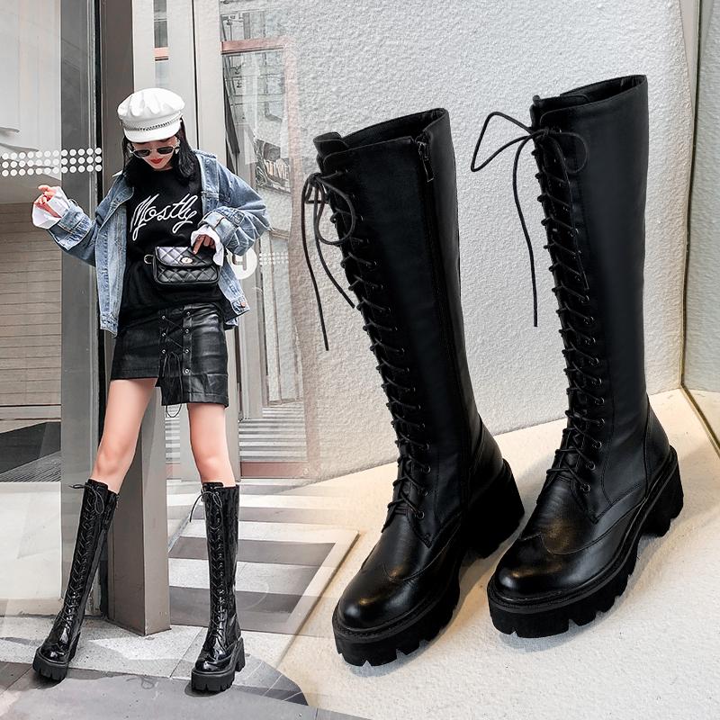 riding boots women's knight boots cow leather round toe keep warm lace up thick bottom knee high botas mujer, Black2
riding boots women's knight boots cow leather round toe keep warm lace up thick bottom knee high botas mujer, Black2