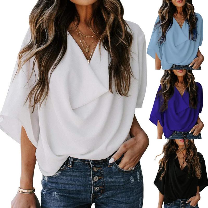Women's Blouses & Shirts Women Fashion Solid Color Half Sleeve V Neck Draped Front Shirt Blouse T-shirt Summer Loose Casual Office Ladies Pl, White
Women's Blouses & Shirts Women Fashion Solid Color Half Sleeve V Neck Draped Front Shirt Blouse T-shirt Summer Loose Casual Office Ladies Pl, White